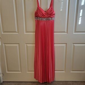 My Michelle sleeveless peach silk maxi prom dress